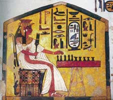 A painting of an woman playing a board game