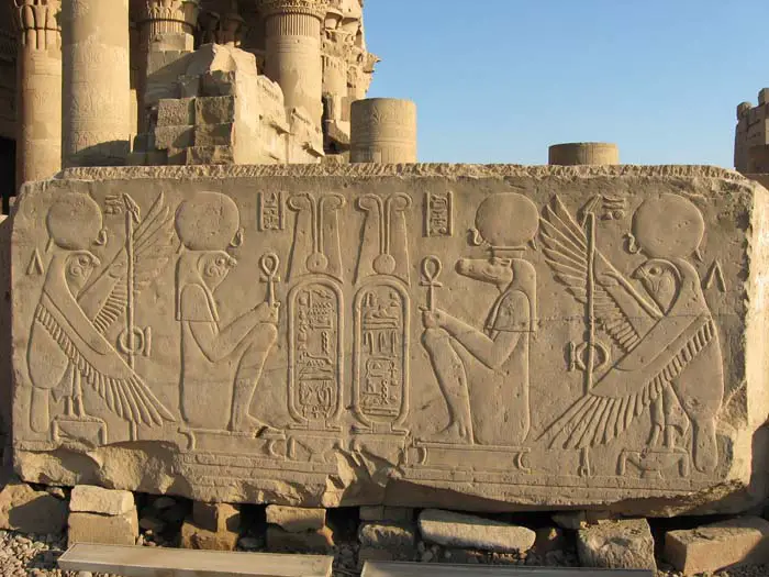 Relief at Kom Ombo depicting Horus and Sobek