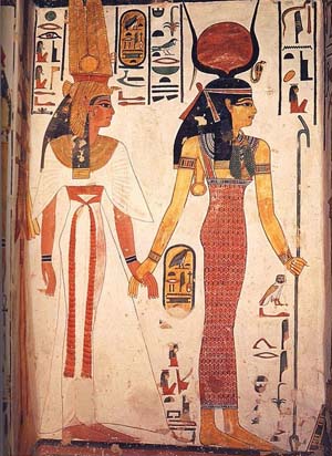 Representación de Nefertari con la diosa Hathor