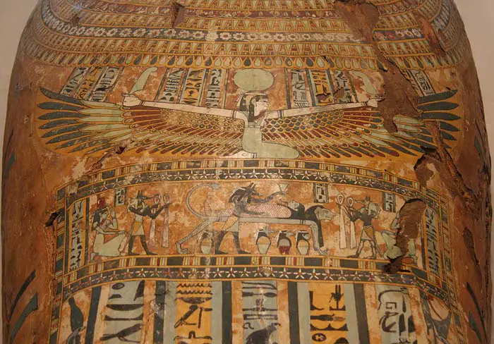 Goddess Nut with her wings stretched over a coffin